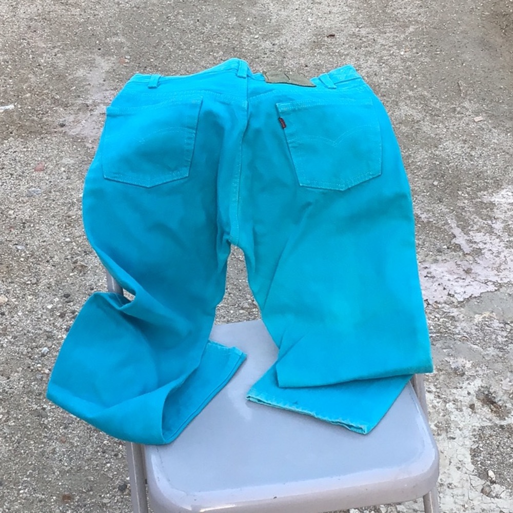 Levi's Vibrant Turquoise Straight Jeans vintage yr 84 USA 31/30 used conditions - Picture 3 of 16
